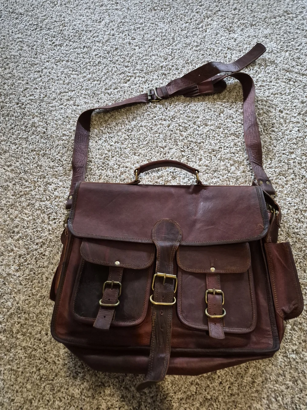 Mens Brown Leather Messenger Bag - Classic Crossbody Satchel